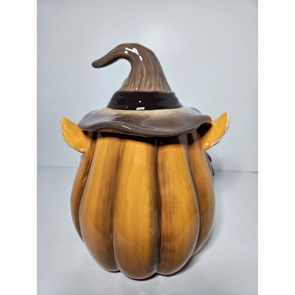 Cracker Barrel Halloween Harvest Owl Ceramic Cookie Jar Witch Hat Spooky Fall